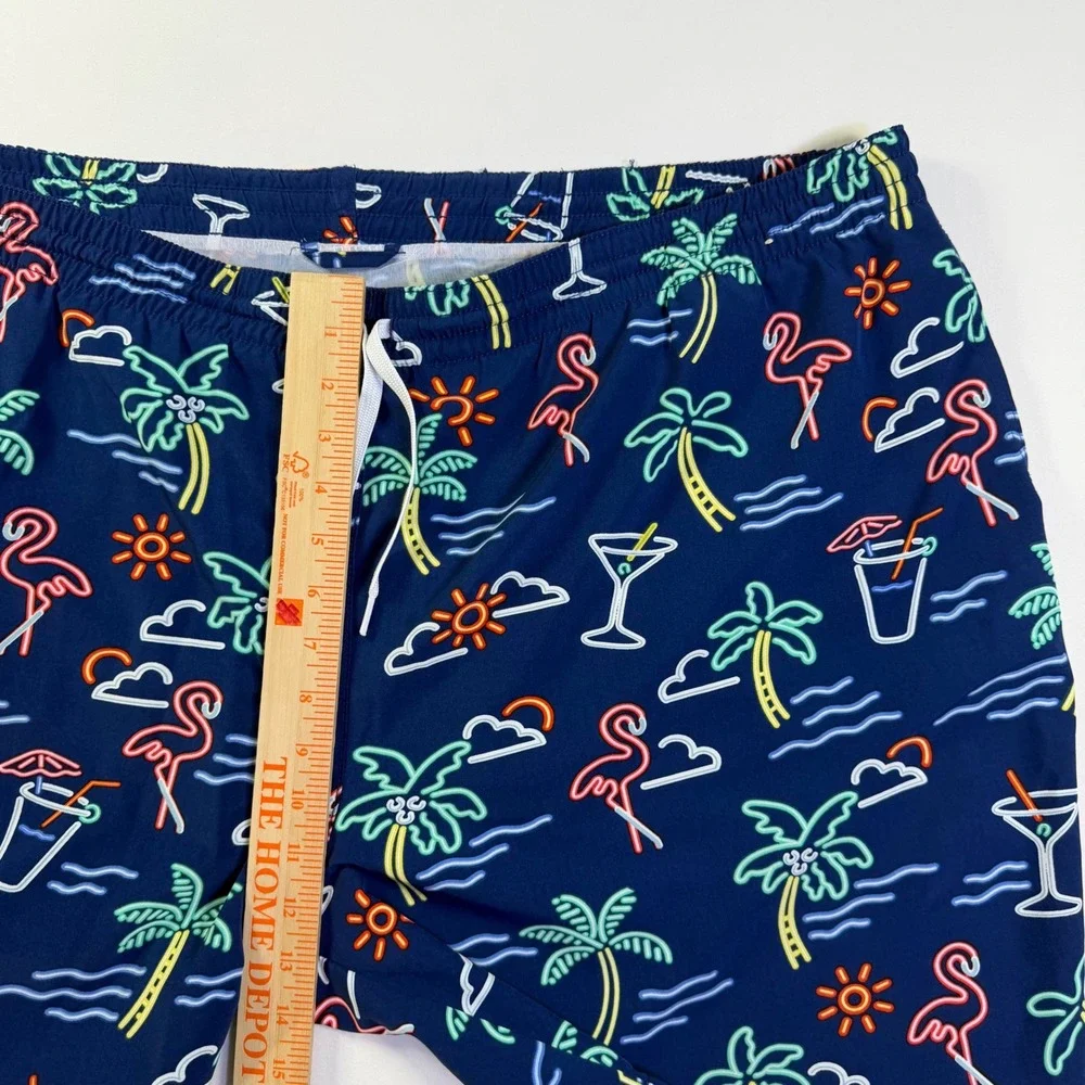 Chubbies Mens Navy Blue Neon Flamingo Palm Tree Print Swim Trunks Mesh Liner 3XL